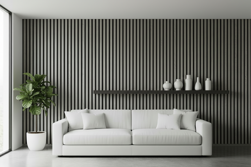 Akustikpaneele 267x57cm, Eiche hellgrau auf schwarzen Filz