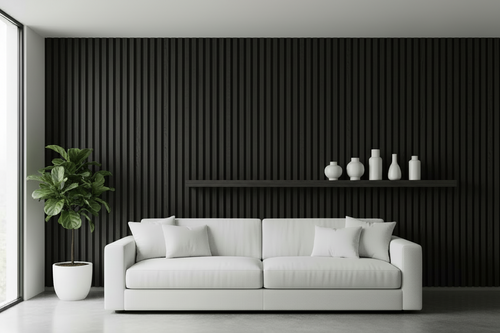Akustikpaneele 267x57cm, Eiche schwarz auf schwarzen Filz
