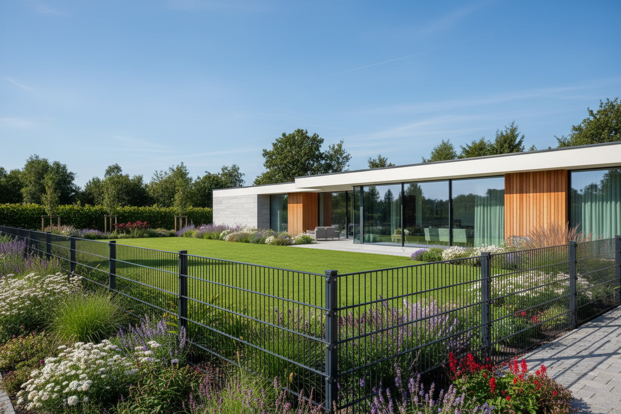 Haus mit Garten und Doppelstabmattenzaun